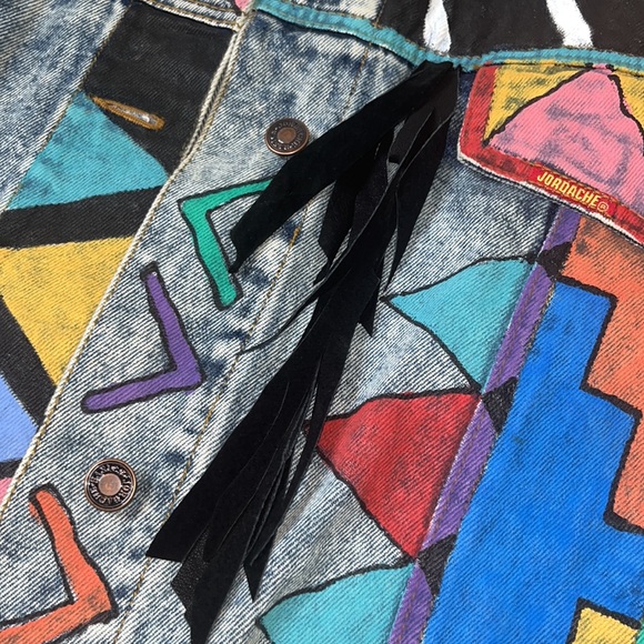 Vintage 90's hand painted jordache denim jacket southwest cow print - Picture 11 of 14